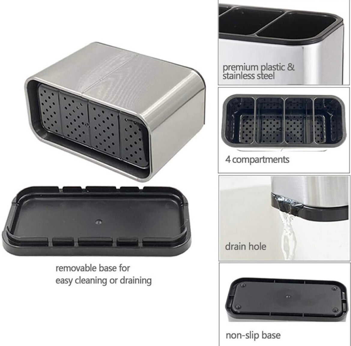 Organizador de Talheres em Aço Inoxidável com Drenagem Inteligente