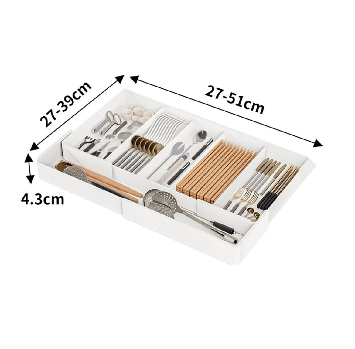 Organizador Extensível de Talheres para Gavetas – Ajustável 27–51 cm