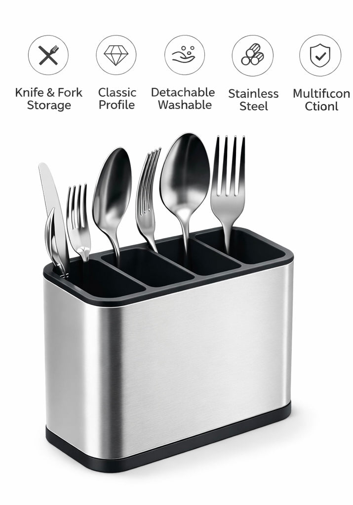 Organizador de Talheres em Aço Inoxidável com Drenagem Inteligente